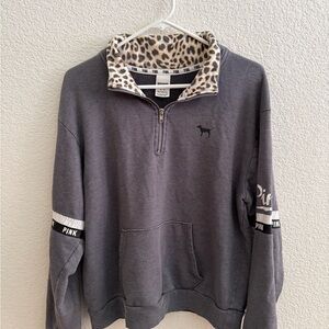 PINK Victoria's Secret Gray Sweatshirt with Leopard Print